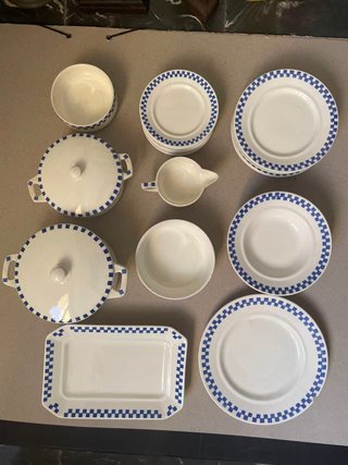 Juego Vajilla Juguete Cerámica Antigua Blanco-Azul