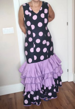 Vestido Gitana Lunares Morado, Talla 48-50