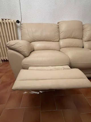 Sofá de Piel Beige 3 Plazas Relax