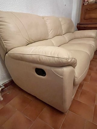 Sofá de Piel Beige 3 Plazas Relax