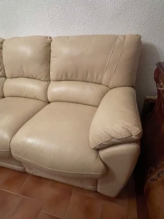 Sofá de Piel Beige 3 Plazas Relax