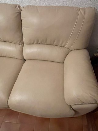 Sofá de Piel Beige 3 Plazas Relax