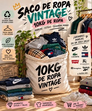 Saco 10kg Ropa Vintage Marcas Seleccionadas