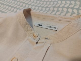Camisa Zara de Lino y Algodón Beige Talla M