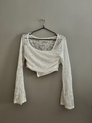Top Shein encaje manga larga blanco talla M