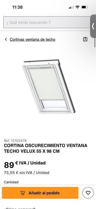 Cortina Oscurecimiento Techo Velux 55x98cm