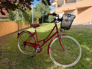 Bicicleta holandesa retro Victoria roja con cesta