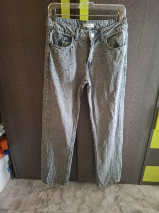 Pantalón recto ancho con brillos