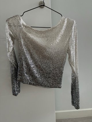 Top lentejuelas fiesta degradado gris