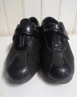 Zapatos Piel Negro Charol Velcro Confort