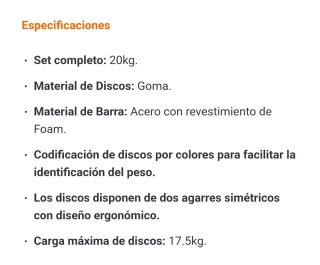 Barra de pesas con discos y collarines