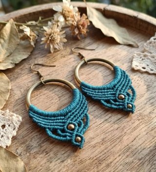 Pendientes Macramé color Esmeralda con Bronce