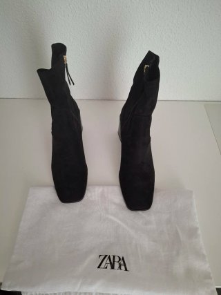 Botines Zara Tacón Cuadrado Negro Talla 39