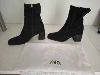 Botines Zara Tacón Cuadrado Negro Talla 39