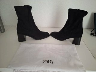 Botines Zara Tacón Cuadrado Negro Talla 39