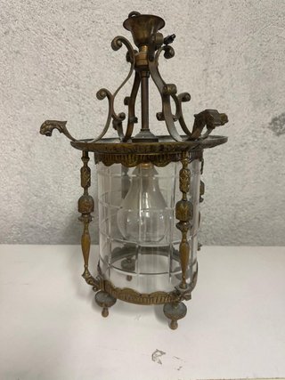 Farol antiguo bronce y cristal tallado