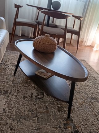 Mesa de centro moderna madera y mimbre