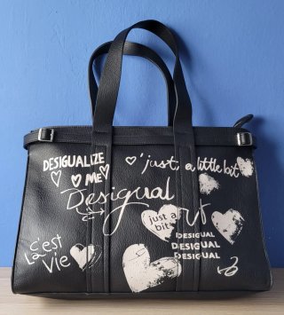 Bolso Desigual Negro con Estampado Blanco