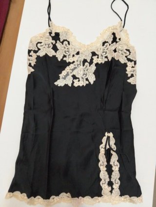 Camisón La Perla Negro con Encaje Beige