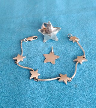 Pulsera, Anillo,Colgante Estrella plata
