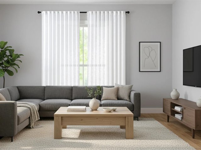 Cortinas Tipo Lino fino transl. 225x140 riel barra