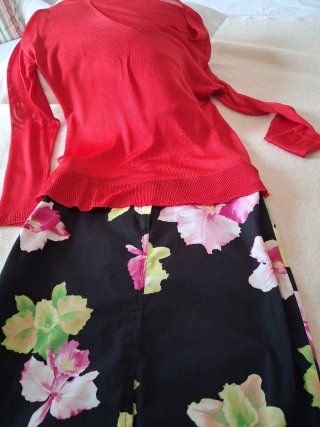 Conjunto Falda estampada y Blusa de seda