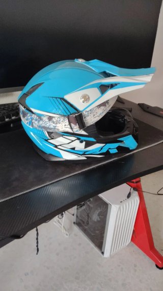 Casco Motocross Pitbike Azul y Blanco