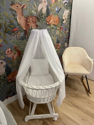 Moisés de bebé en blanco con dosel