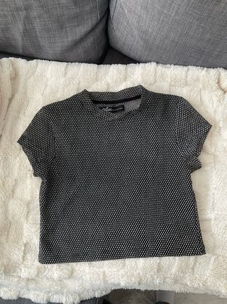 Top Malla Negra Texturizada Manga Corta