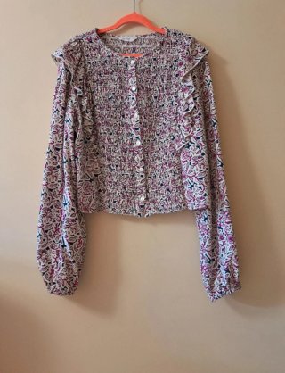 Blusa de Mango Estampado Flores Talla S