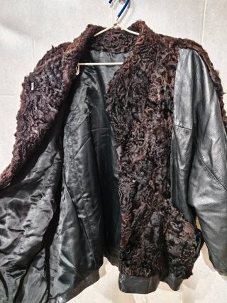 Chaqueta vintage DASCO de astracán negro y cuero
