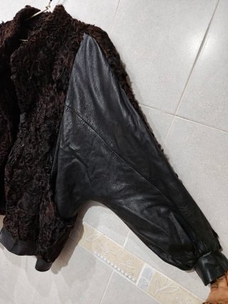 Chaqueta vintage DASCO de astracán negro y cuero