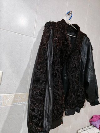 Chaqueta vintage DASCO de astracán negro y cuero