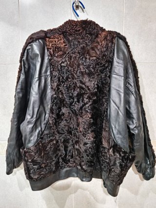 Chaqueta vintage DASCO de astracán negro y cuero