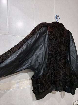 Chaqueta vintage DASCO de astracán negro y cuero