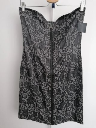 Vestido gris encaje cremallera