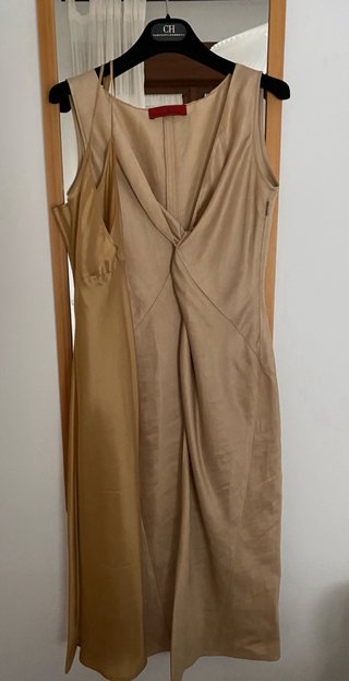 Vestido Carolina Herrera Beige/Dorado