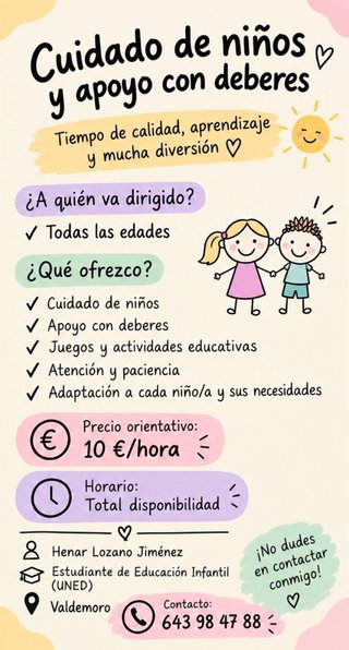 Estudiante de Ed. Infantil ofrece apoyo escolar