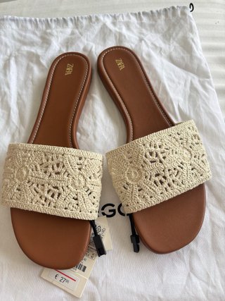 Sandalias Zara Crochet Beige Talla 41