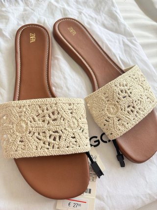 Sandalias Zara Crochet Beige Talla 41