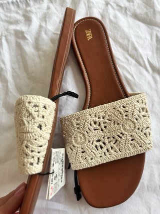 Sandalias Zara Crochet Beige Talla 41
