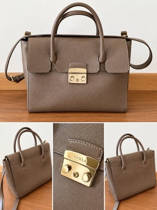 Bolso Furla Taupe con Cierre Dorado