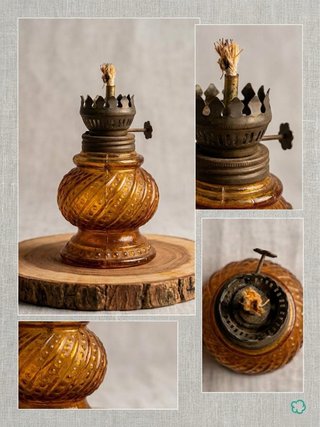 Lámpara de petróleo cristal ámbar antigua