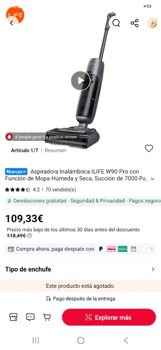 Aspiradora Inalámbrica ILIFE W90 Pro