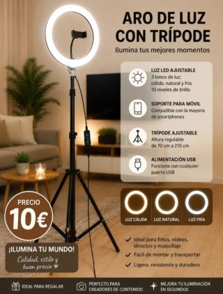 Aro de Luz LED con Trípode Ajustable