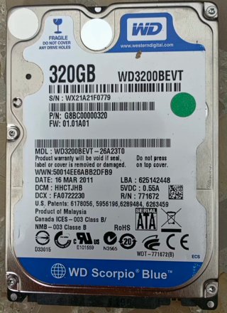 Disco duro HDD 2.5" SATA de 320GB Western Digital