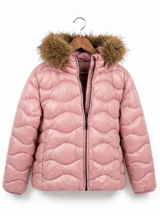 Plumífero Acolchado Rosa con Capucha de Pelo