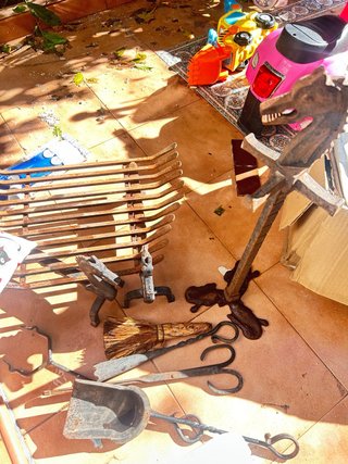 Set de Chimenea de Hierro Forjado Antiguo