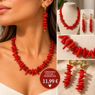 Conjunto collar y pendientes efecto coral