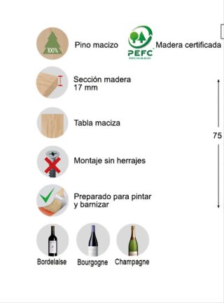 Botellero madera 36 botellas 75x75x22